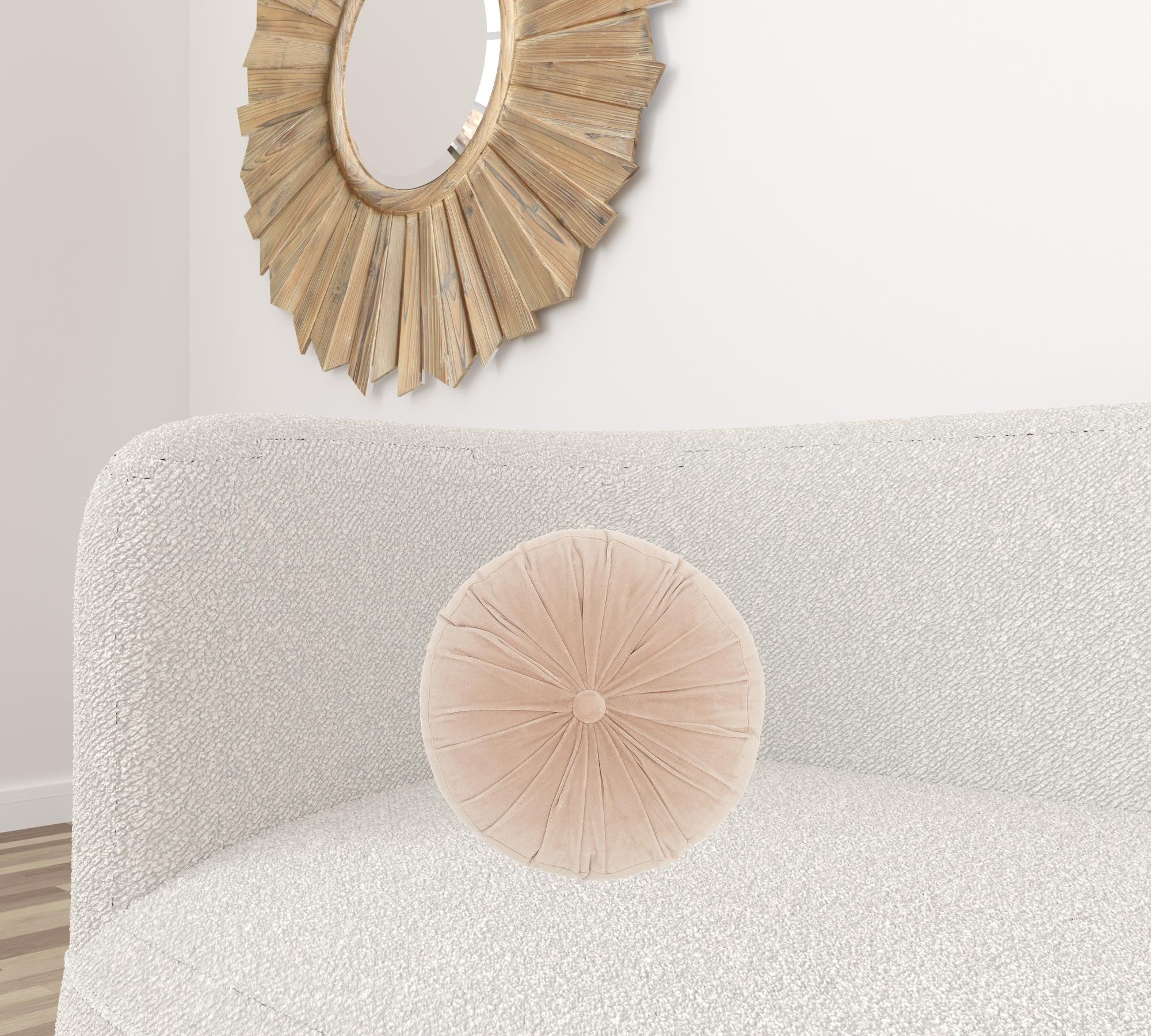 Light Pink Tufted Round Throw Pillow