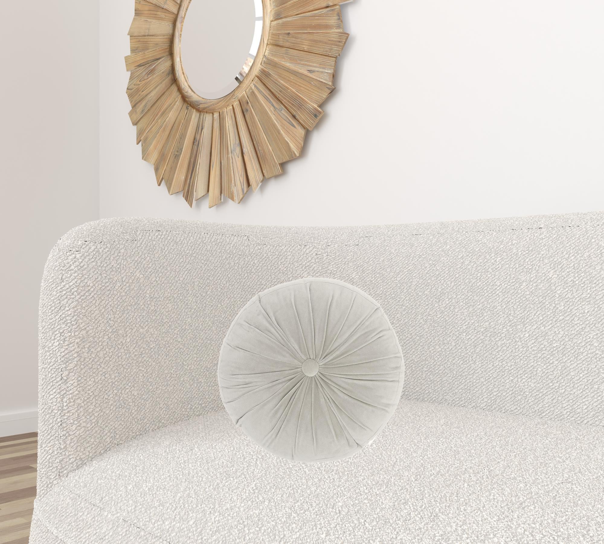 Light Gray Tufted Round Throw Pillow