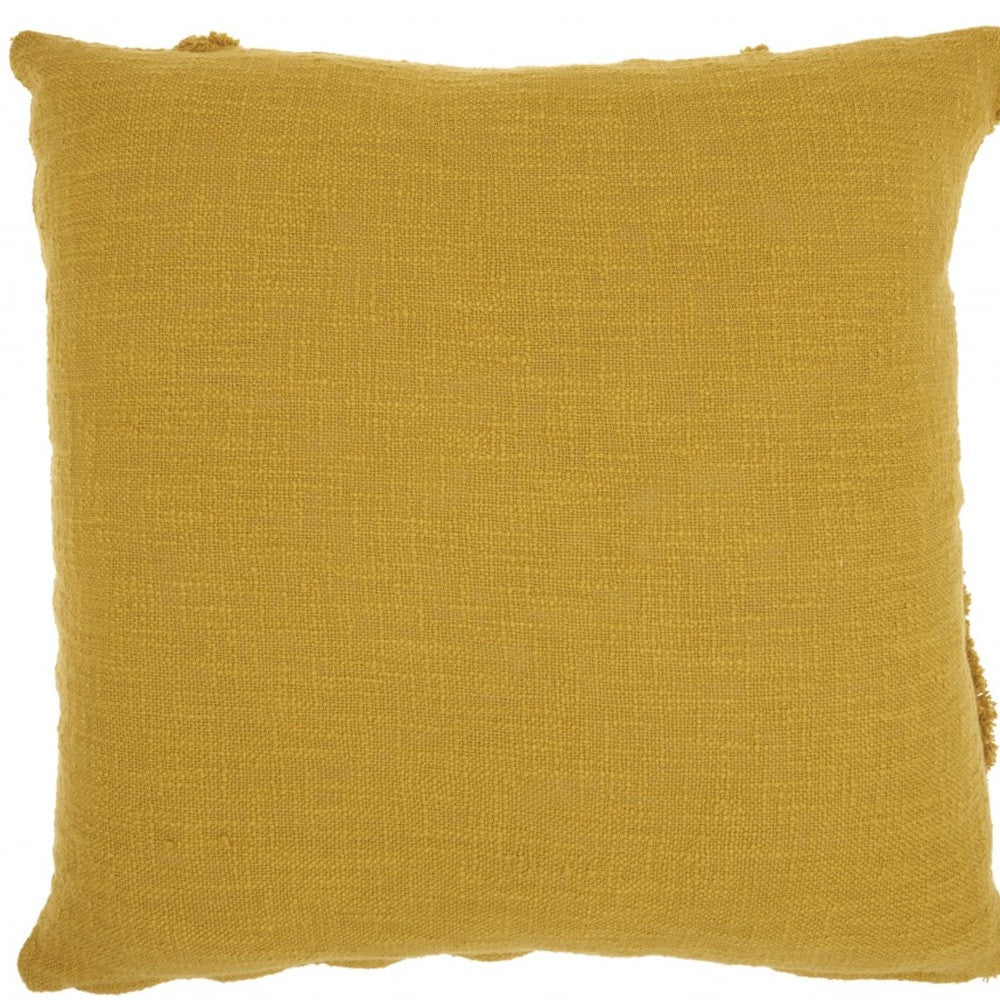 Dark Mustard Abstract  Shaggy Detail Throw Pillow