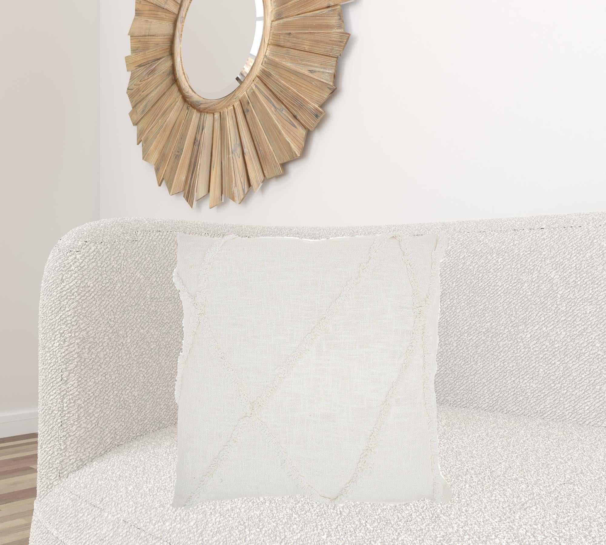 White Abstract  Shaggy Detail Throw Pillow