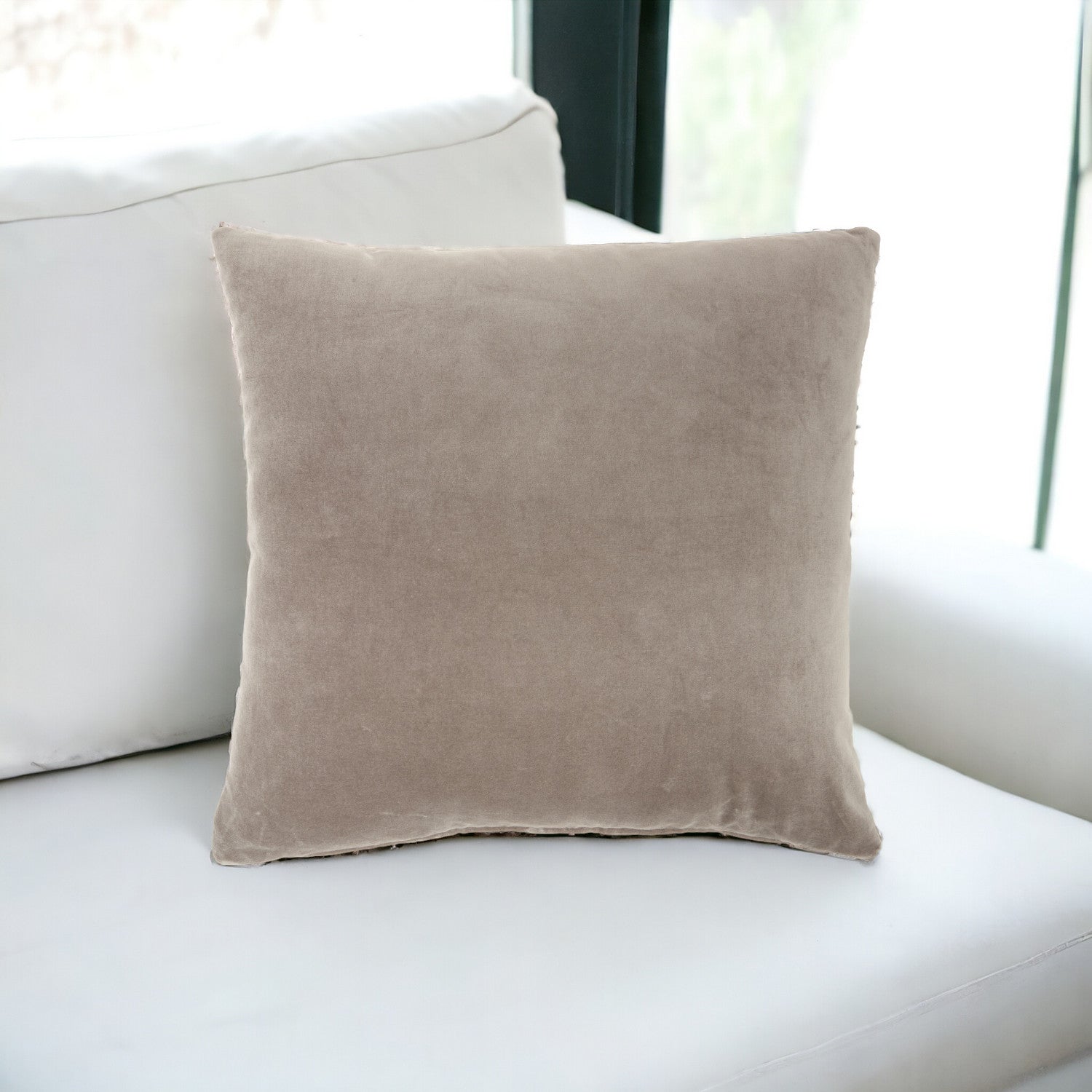 Taupe Soft Velvet Accent Throw Pillow