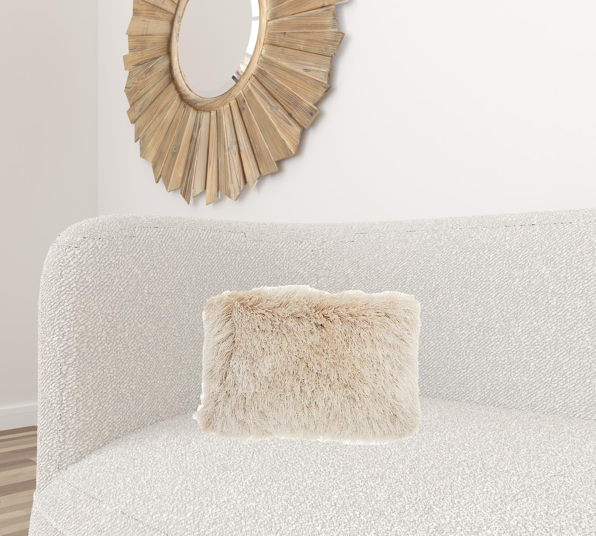 Beige Super Shaggy Throw Pillow