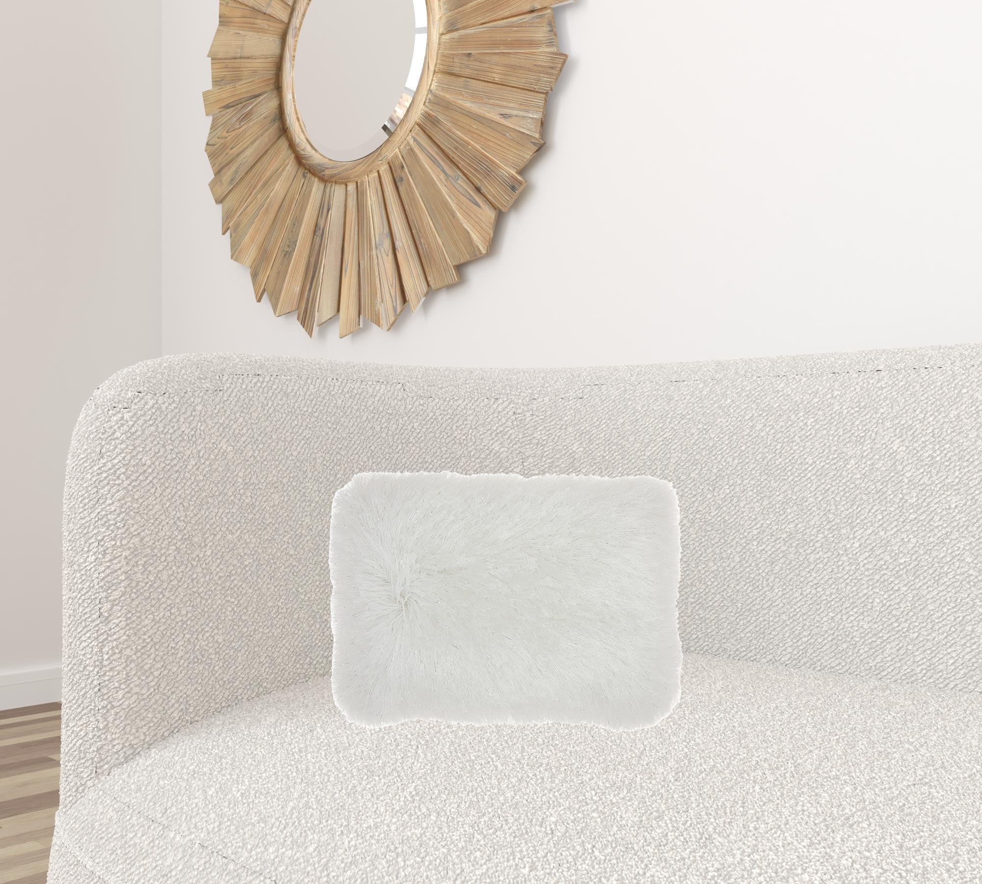 White Super Shaggy  Throw Pillow