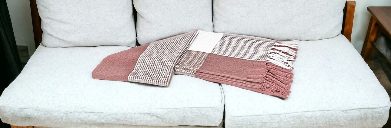 Boho Blush Pink Fleece And Sherpa Accent Throw