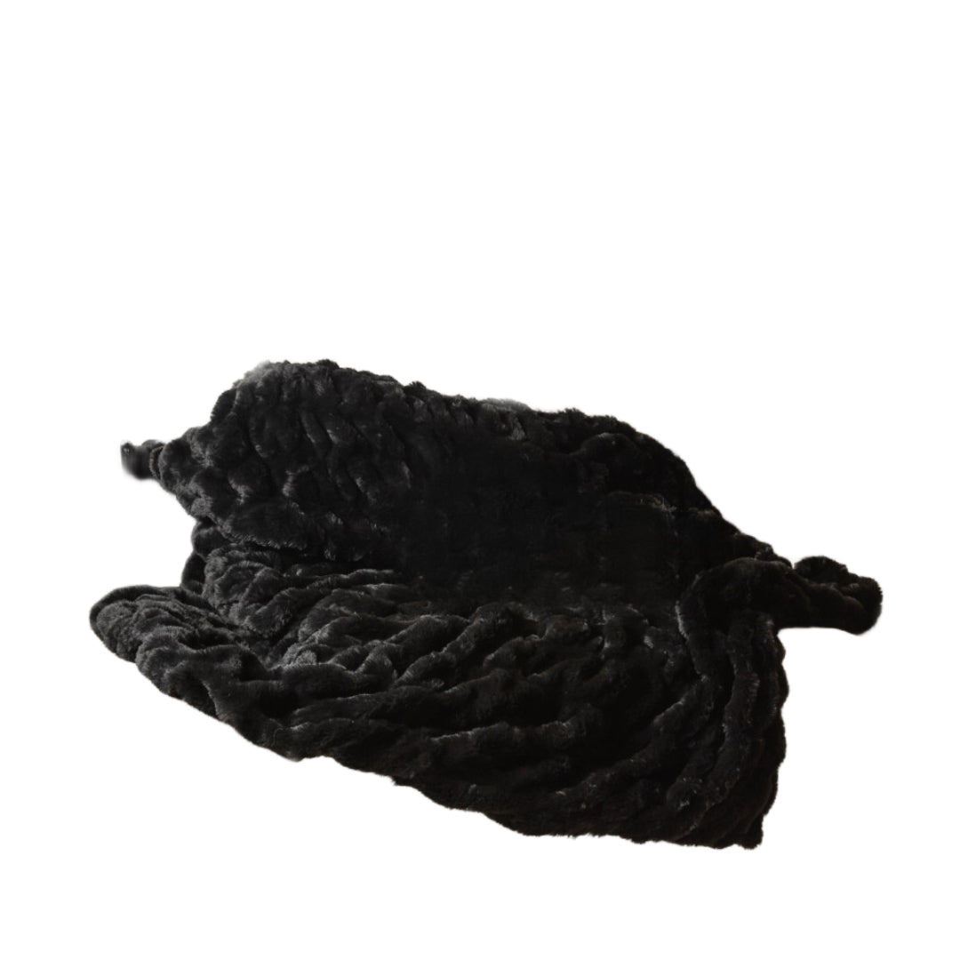 Black Faux Fur Solid Color Plush Throw