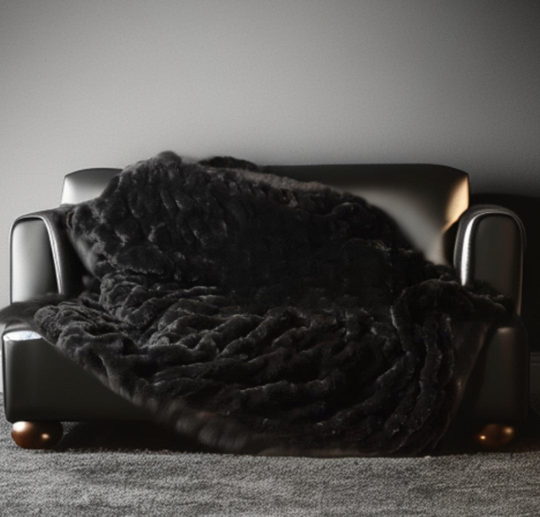 Black Faux Fur Solid Color Plush Throw