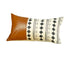 Geometric Patterns And Brown Faux Leather Lumbar Pillow Cover