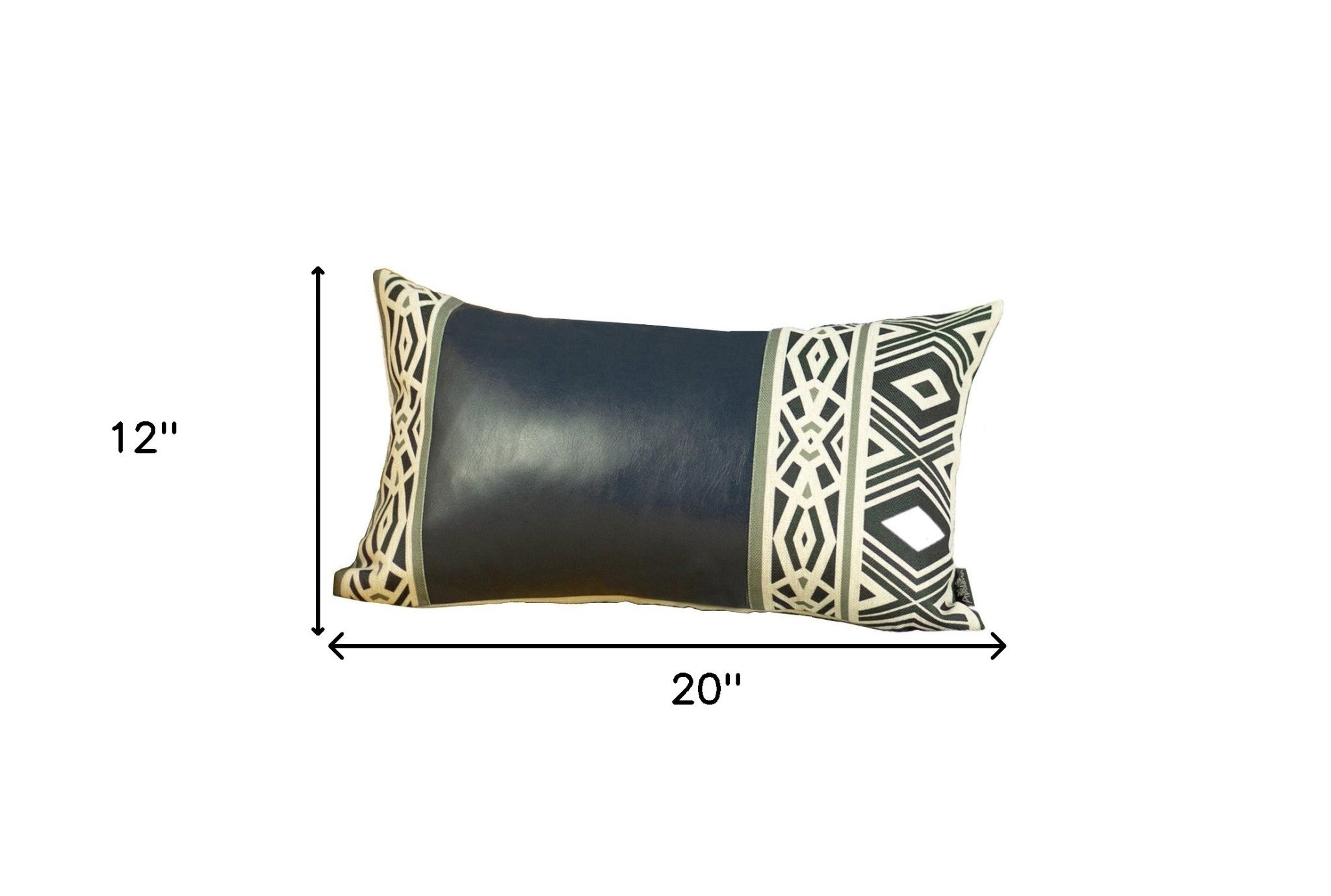 Rectangular Spruce Blue Faux Leather And Geometric Pattern Lumbar Pillow Cover