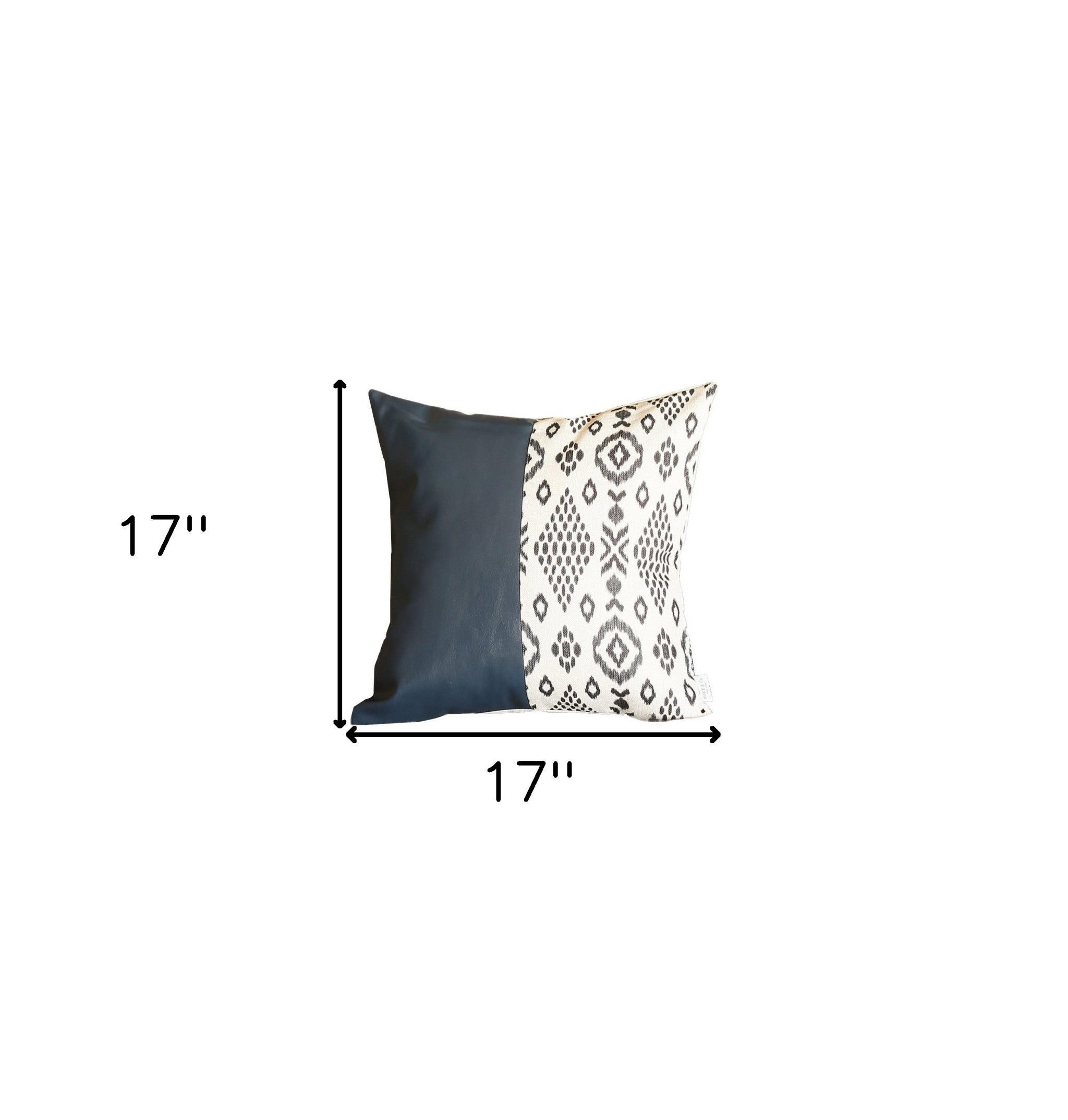 Bisected Eclectic Patterns And Spruce Blue Faux Leather Lumbar Pillow Cover