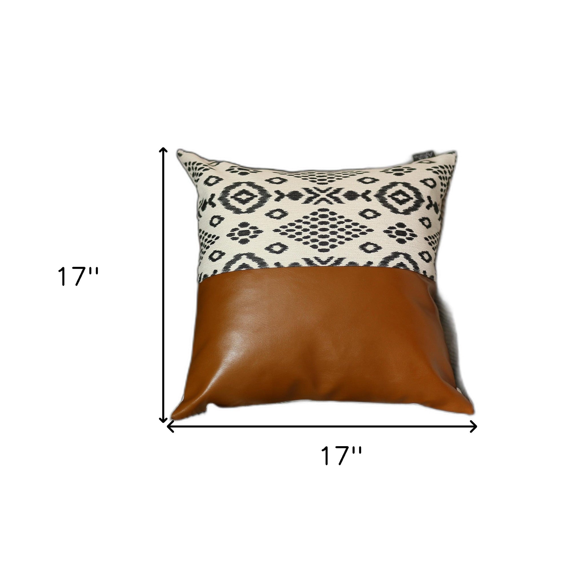 17" X 17" Brown and White Faux Leather Pillow Cover