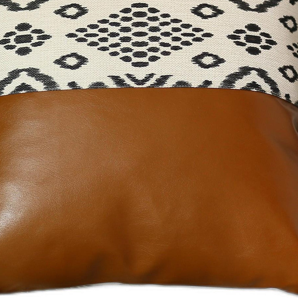 17" X 17" Brown and White Faux Leather Pillow Cover
