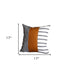 Faux Leather And Monochromatic Stripes Decorative Pillow Cover