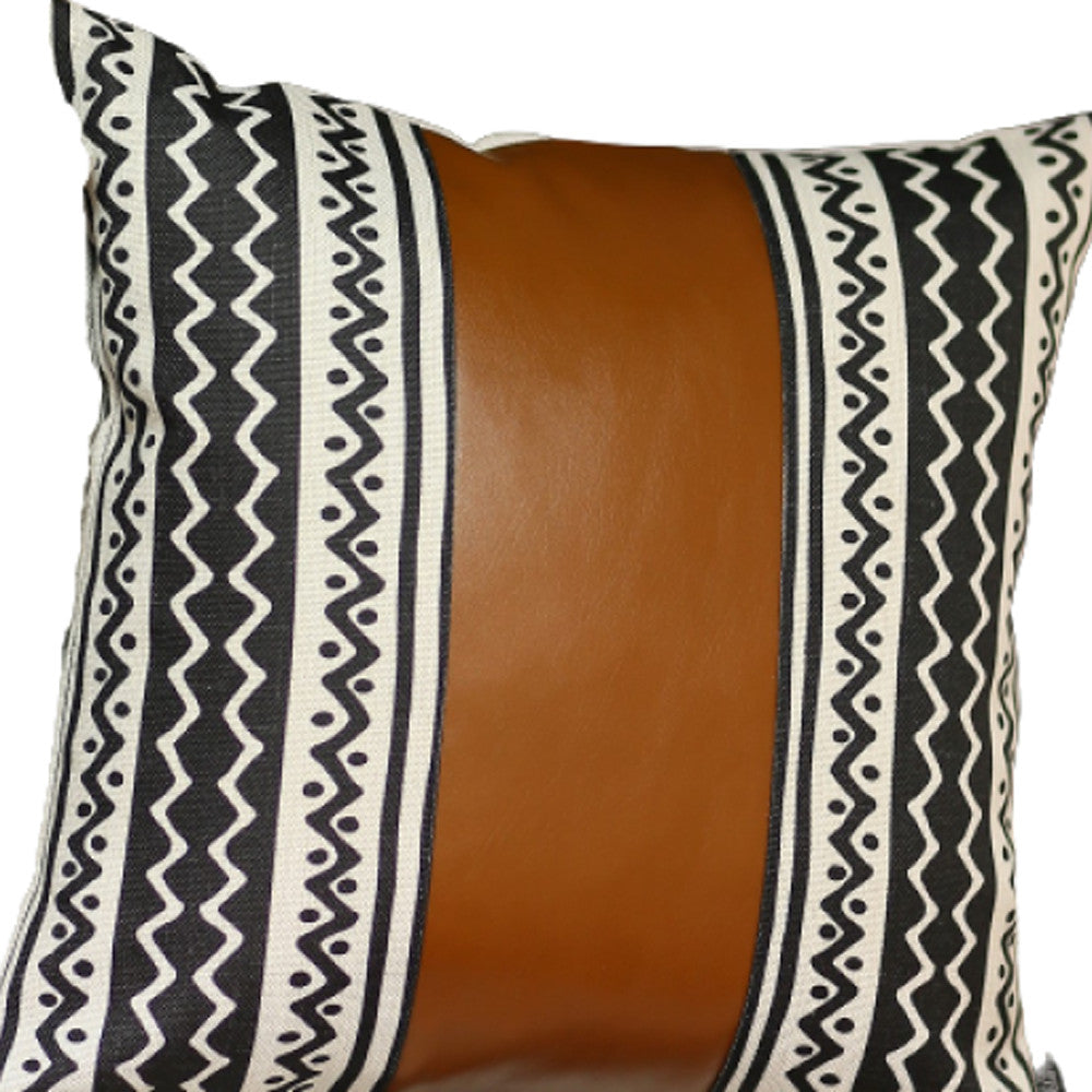 Brown Faux Leather And Zigzag Decorative Pillow Cover