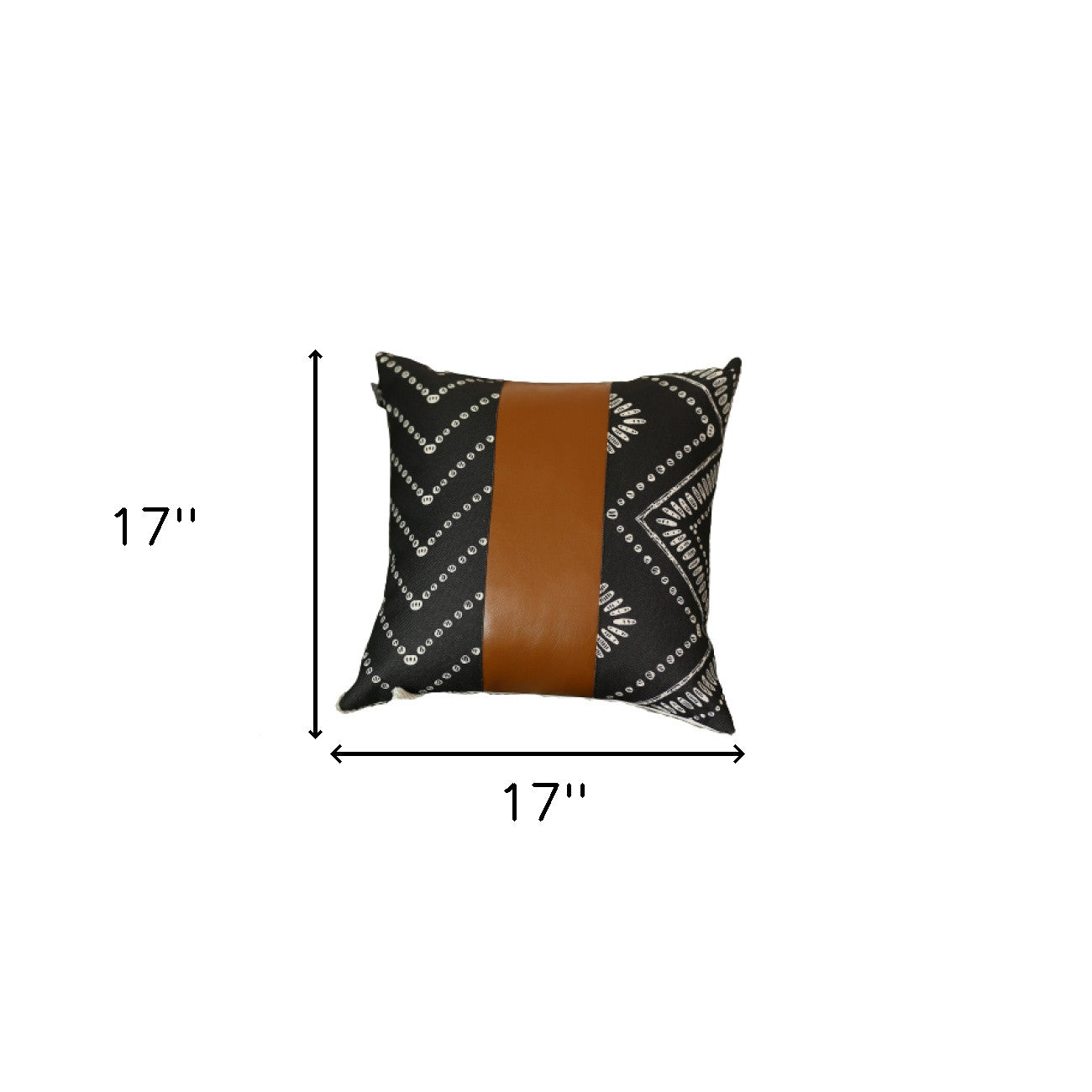 Black And White Pearl Geo With Brown Faux Leather Pillow Cover