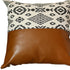 Set Of 2 Semi Brown Faux Leather And Eclectic Geometric Patterns Pillow Covers