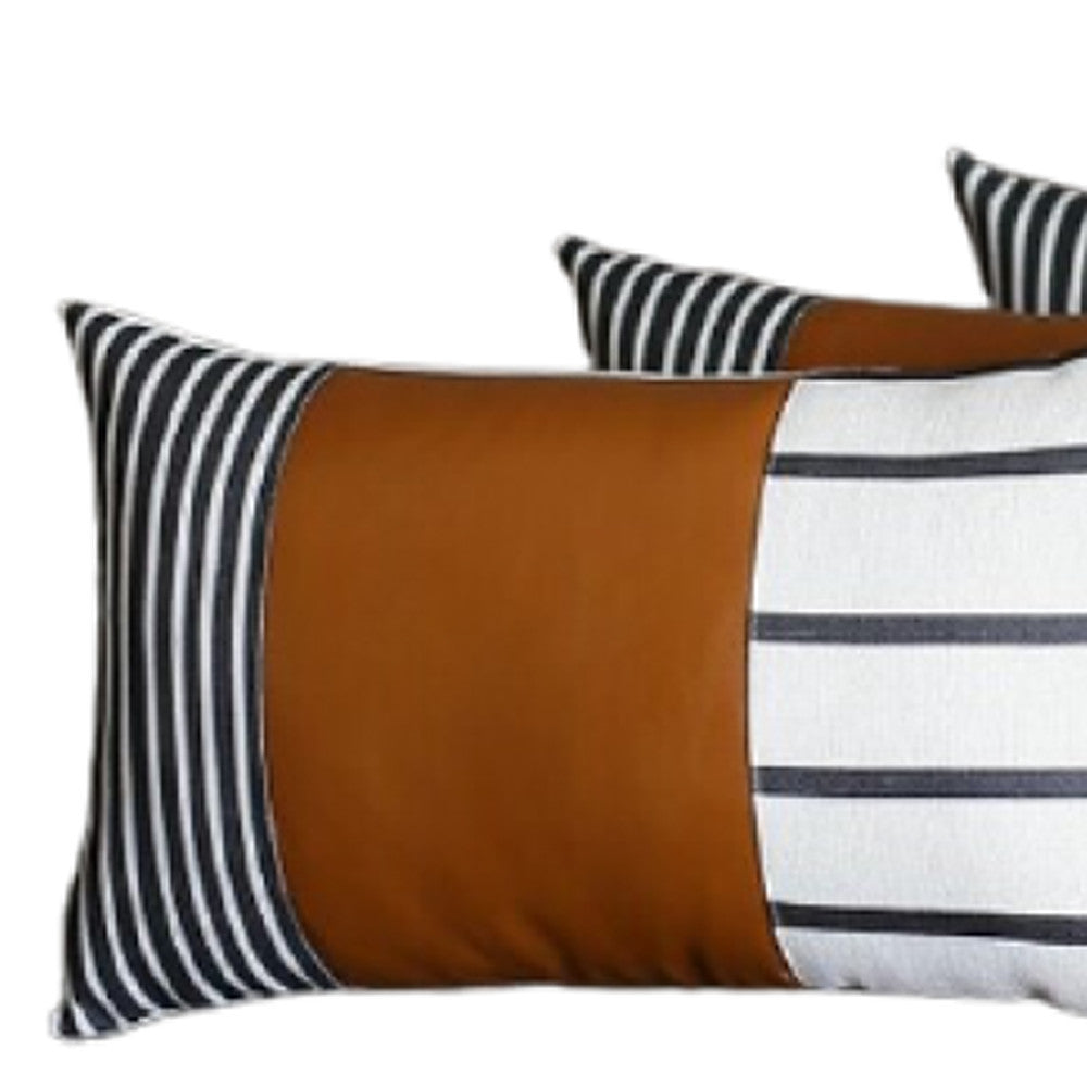 Set Of 4 Black And White Faux Leather Lumbar Pillow Covers