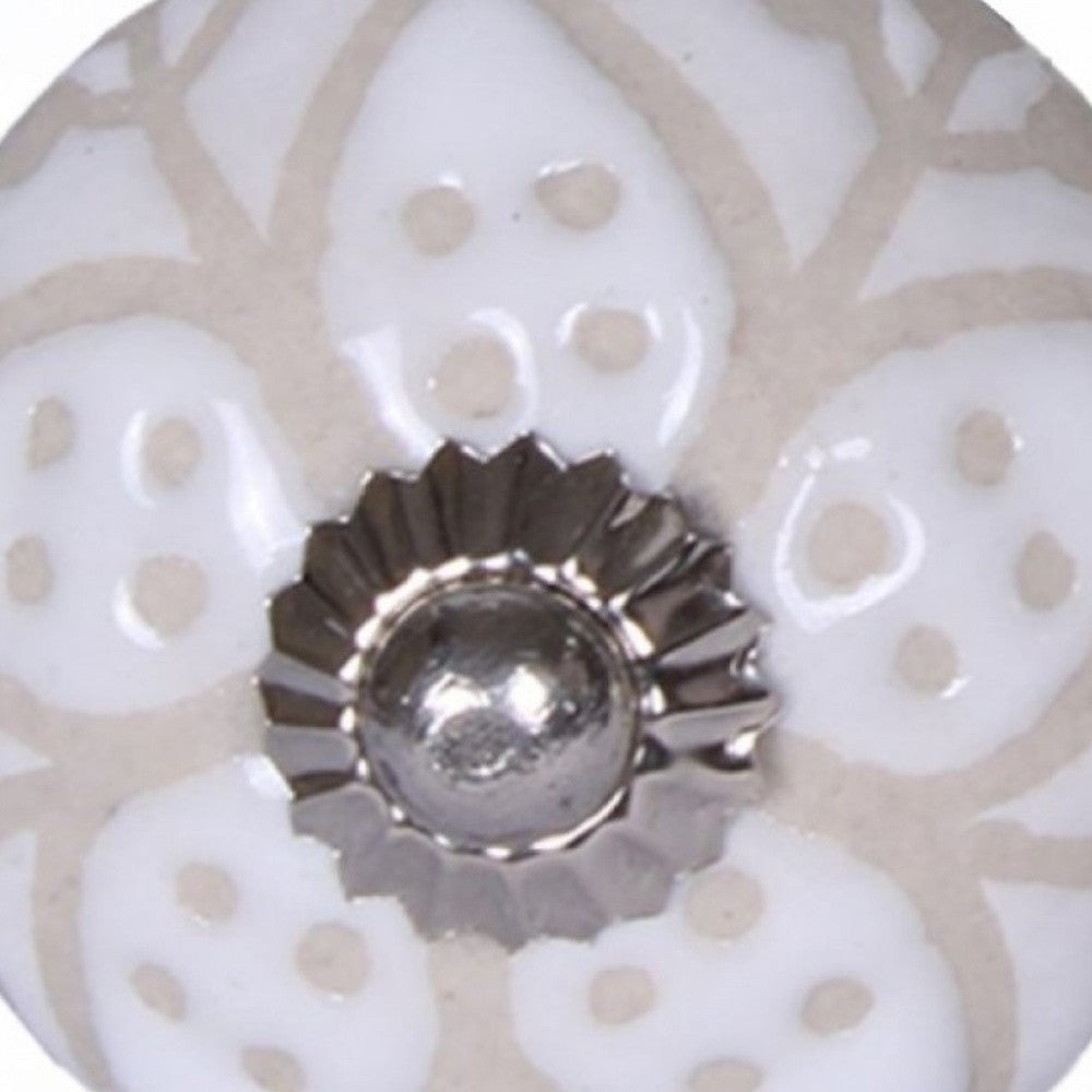 Set Of Twelve Vintage Beige And White Floral Ceramic Knobs