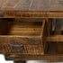 18" Brown and Black Solid Wood CoatPaint Distressing Wheel Console Table With Shelves And Drawers