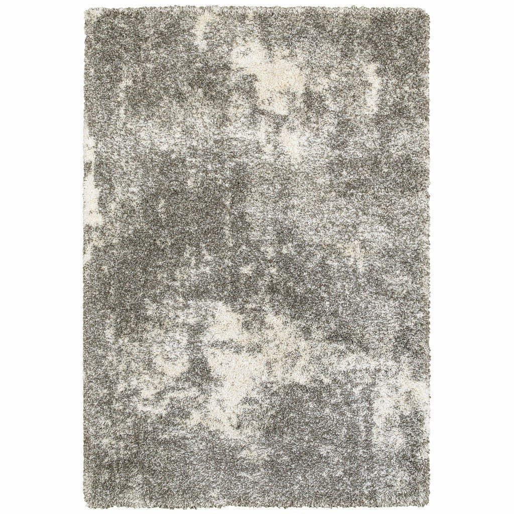 7’ X 10’ Gray And Ivory Distressed Abstract Area Rug