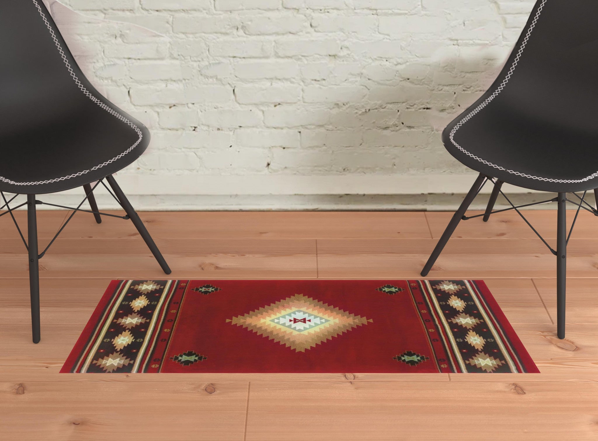 2’ X 3’ Red And Beige Ikat Pattern Scatter Rug