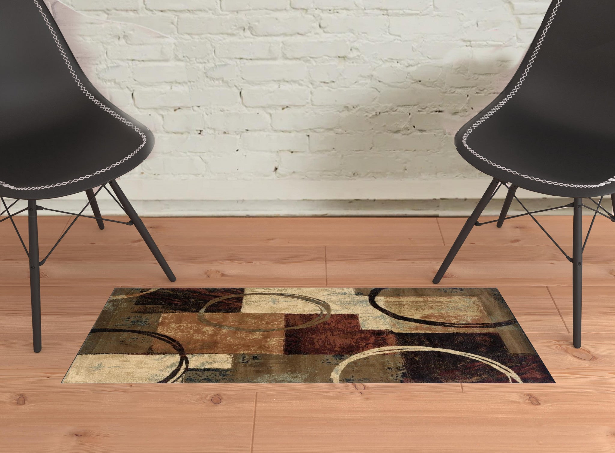 2’ X 8’ Brown And Black Abstract Geometric Runner Rug