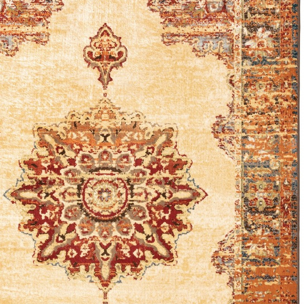 5’ X 7’ Gold And Orage Floral Medallionarea Rug