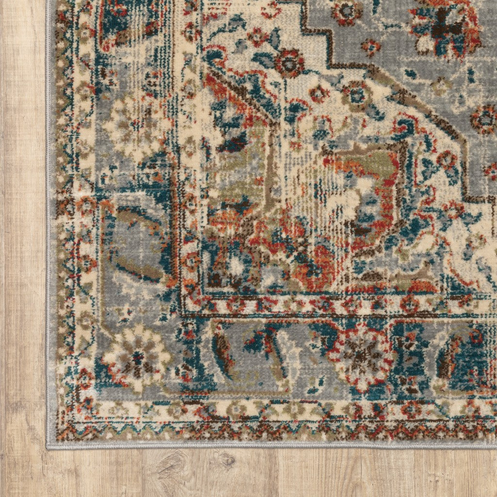 5’ X 7’ Gray And Rust Distressed Medallion Area Rug