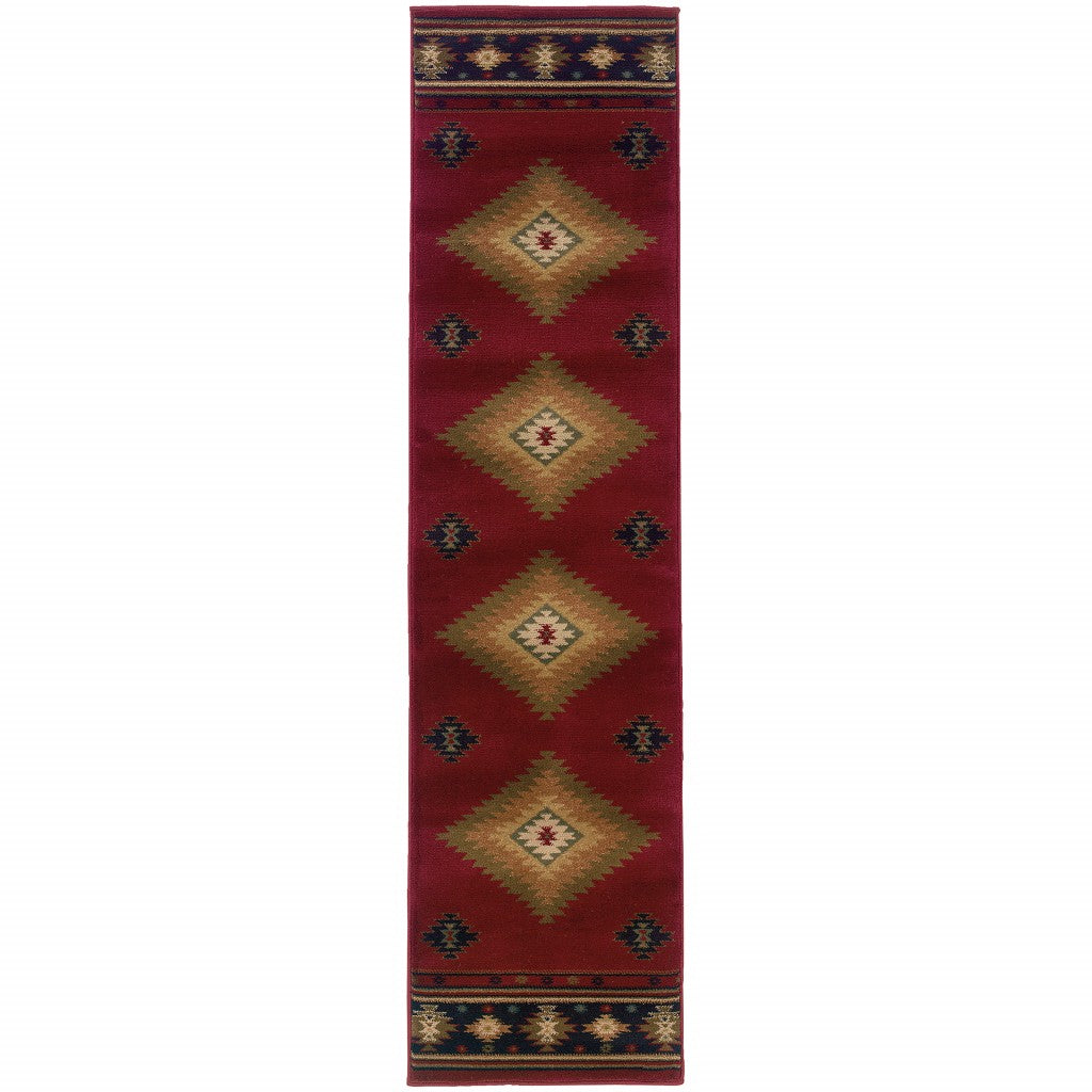 2’ X 3’ Red And Beige Ikat Pattern Scatter Rug