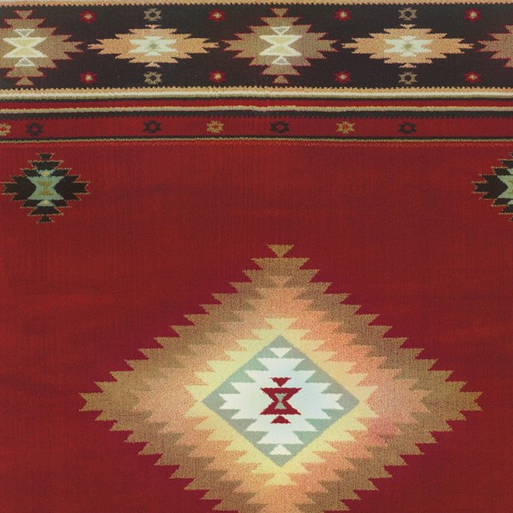 2’ X 3’ Red And Beige Ikat Pattern Scatter Rug