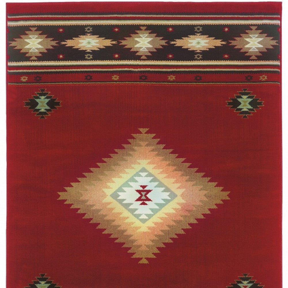 2’ X 3’ Red And Beige Ikat Pattern Scatter Rug