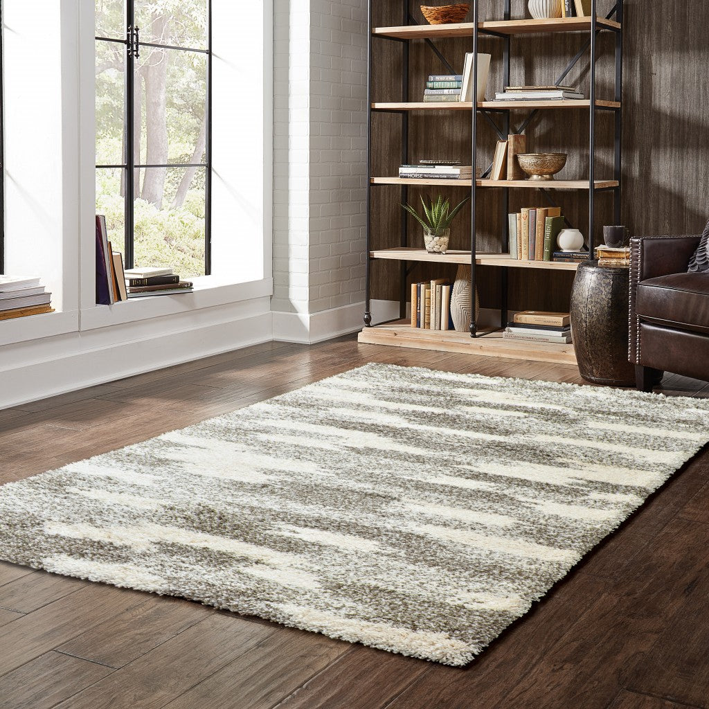 8’ X 11’ Gray And Ivory Geometric Pattern Area Rug