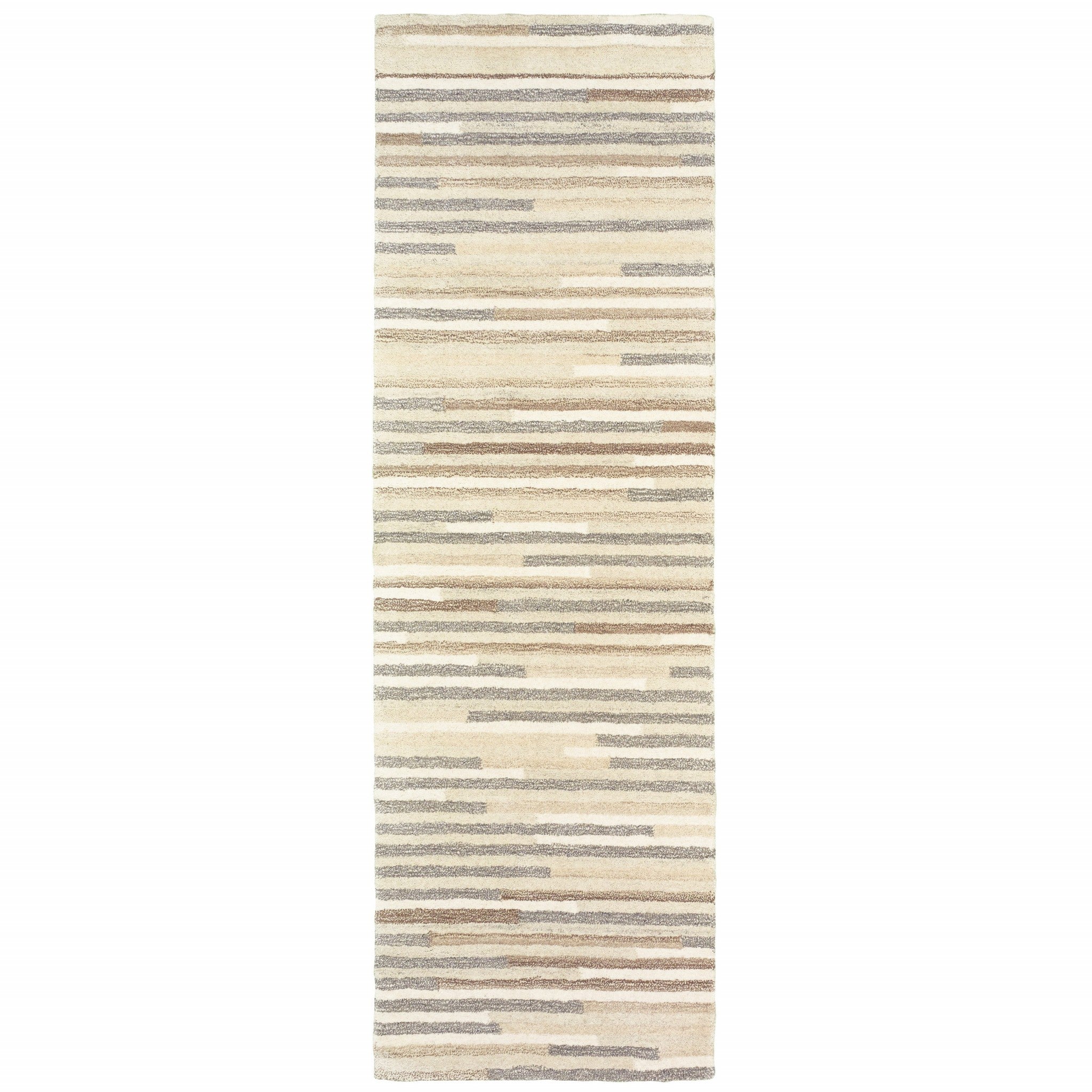 3’ X 8’ Beige And Gray Eclectic Linesrunner Rug