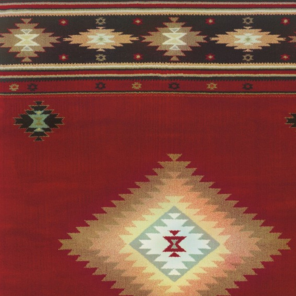 2’ X 3’ Red And Beige Ikat Pattern Scatter Rug