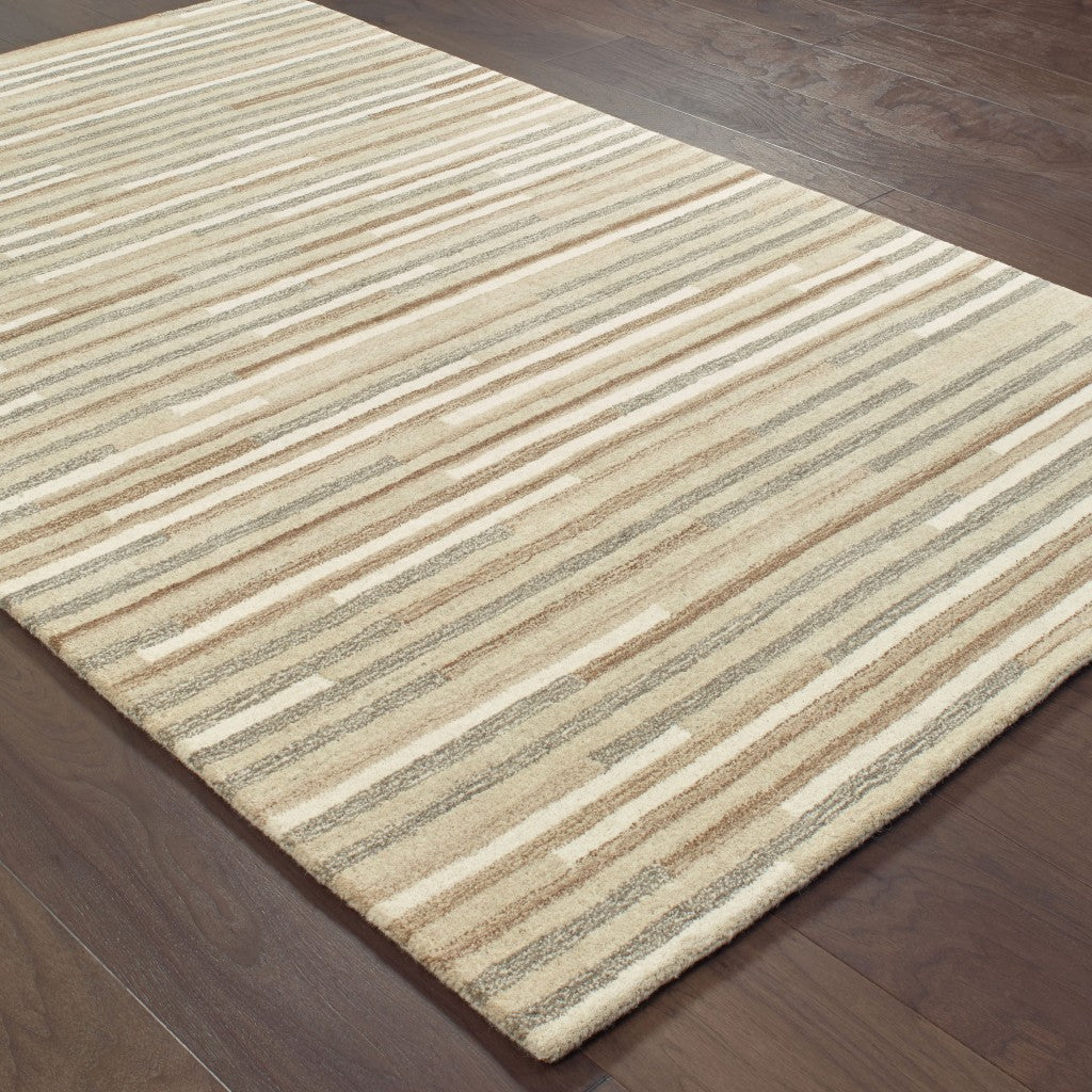 3’ X 8’ Beige And Gray Eclectic Linesrunner Rug