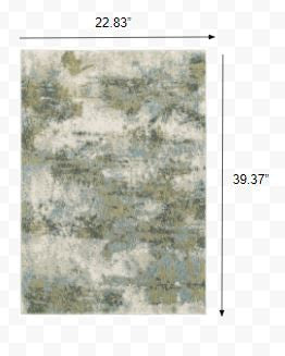 2’ X 8’ Blue And Sage Distressed Waves Indoor Runner Rug