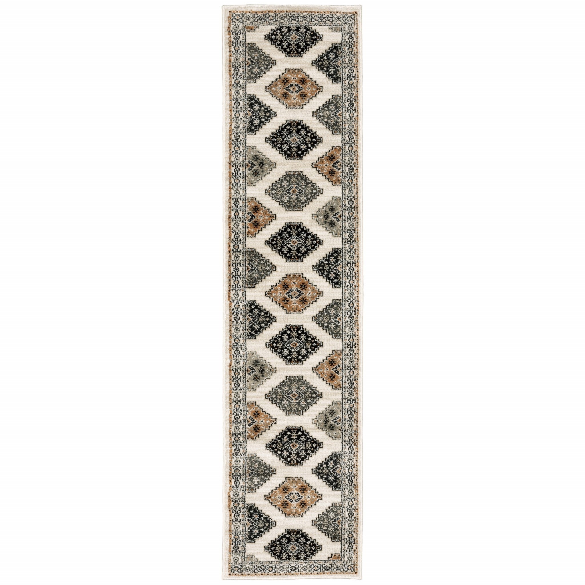 2’ X 8’ Abstract Ivory And Gray Geometric Indoor Runner Rug