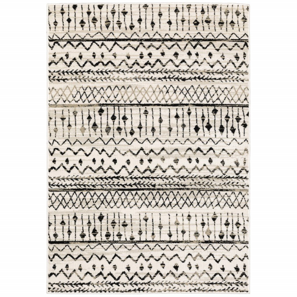 2’ X 8’ Ivory And Black Eclectic Patterns Indoor Runner Rug