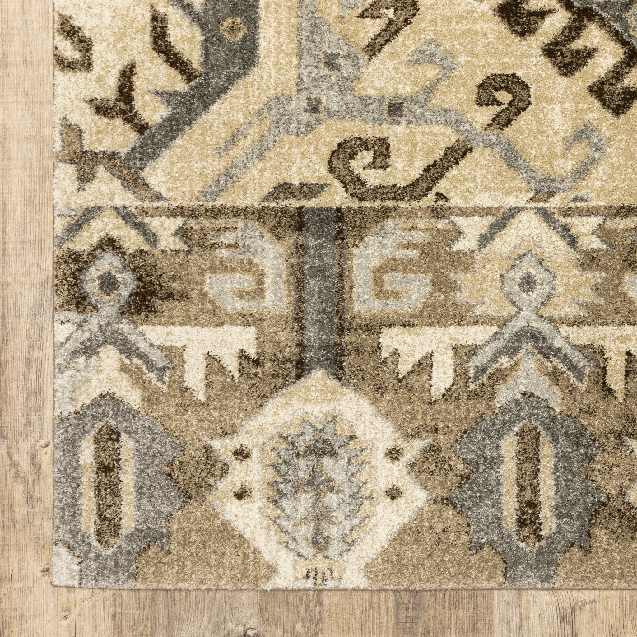 2’ X 8’ Tan And Gold Central Medallion Indoor Runner Rug