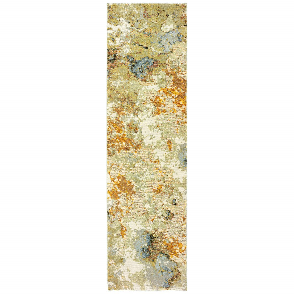 2’ X 8’ Modern Abstract Gold And Beige Indoor Runner Rug