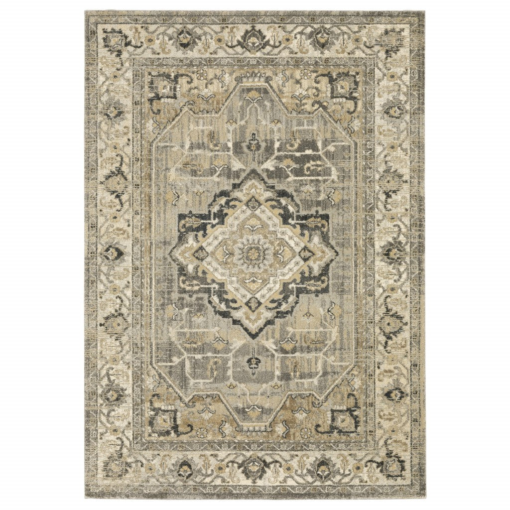 2’ X 8’ Beige And Gray Traditional Medallion Indoor Runner Rug