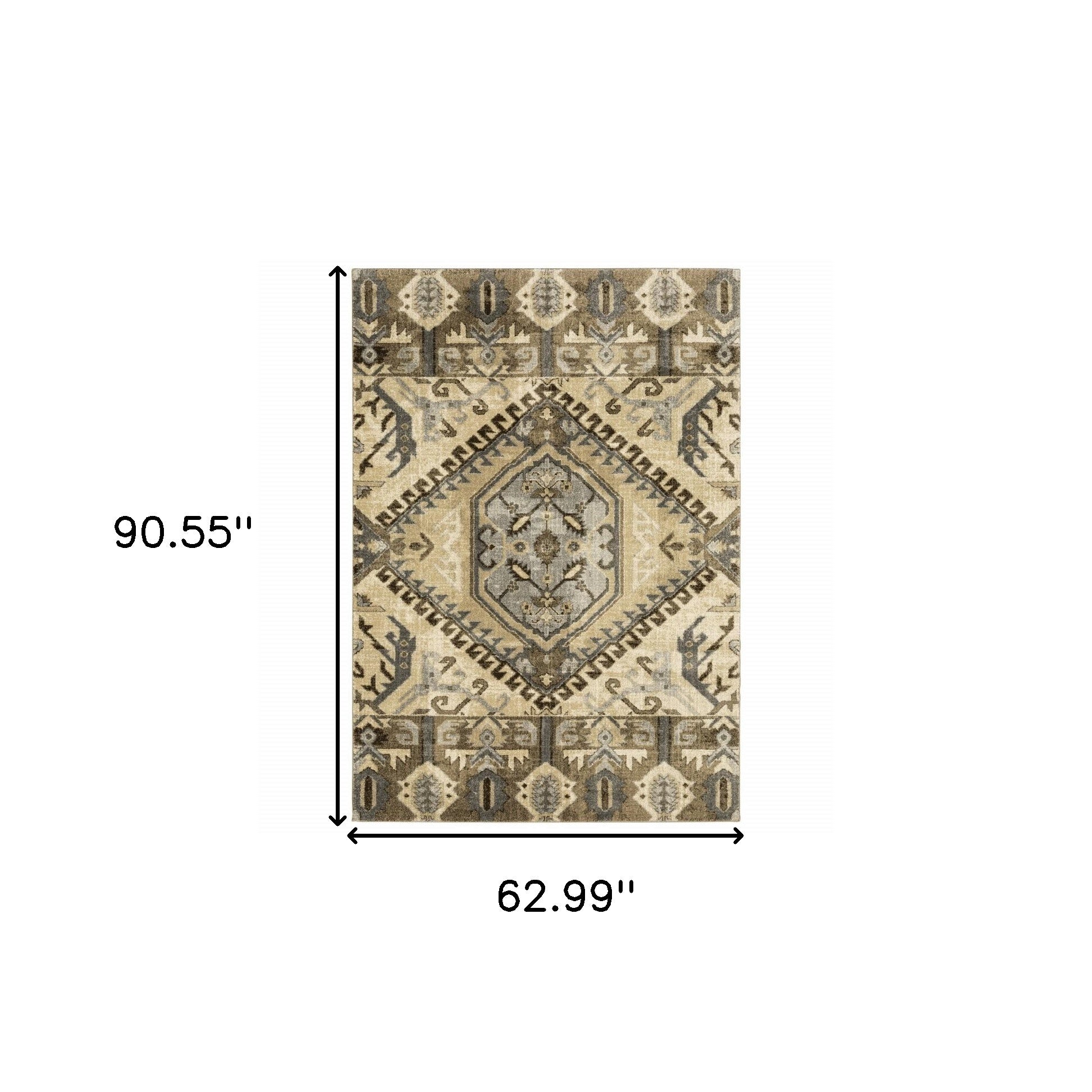 2’ X 8’ Tan And Gold Central Medallion Indoor Runner Rug