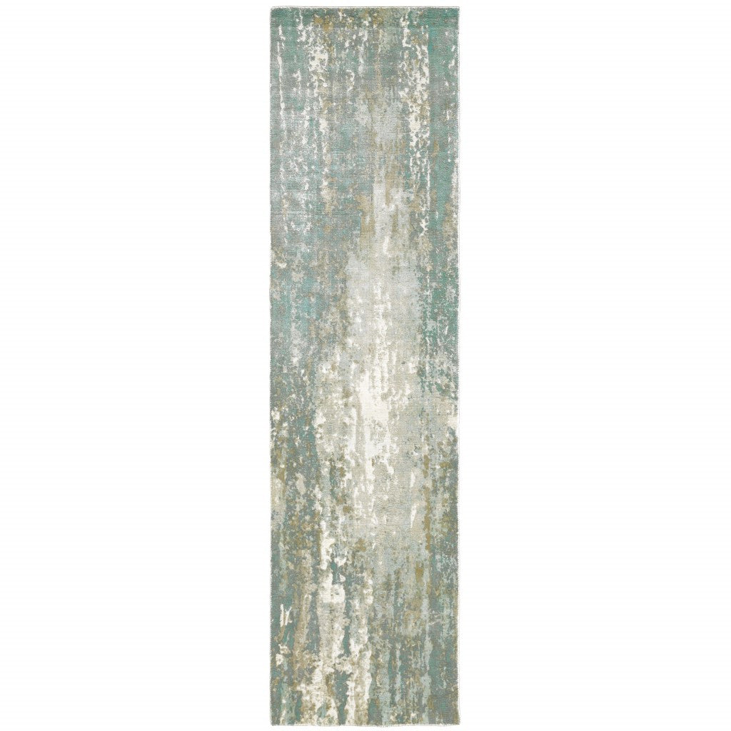 3’ X 10’ Blue And Gray Abstract Splash Indoor Runner Rug