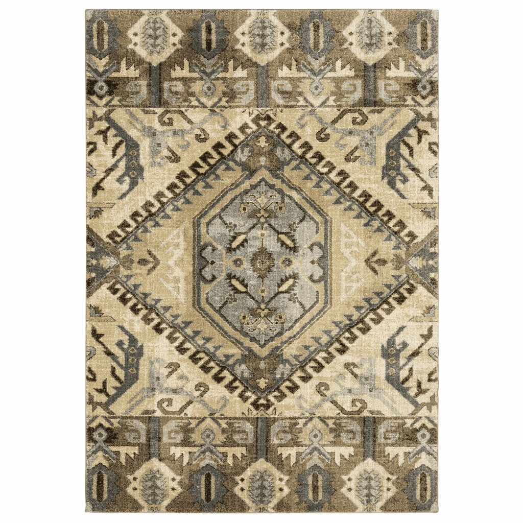 2’ X 8’ Tan And Gold Central Medallion Indoor Runner Rug