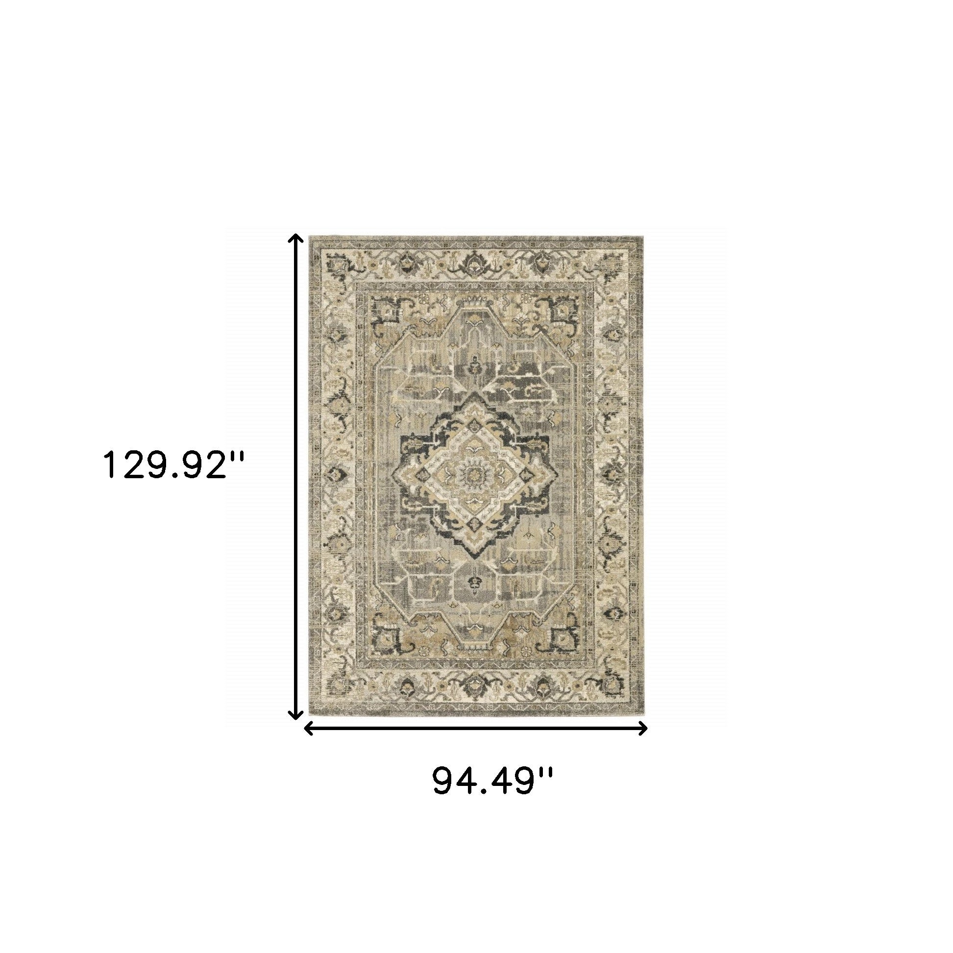 2’ X 8’ Beige And Gray Traditional Medallion Indoor Runner Rug