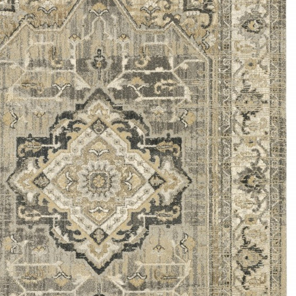 2’ X 8’ Beige And Gray Traditional Medallion Indoor Runner Rug