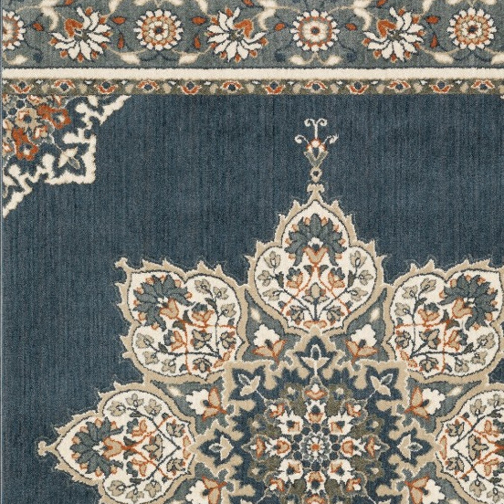 2’ X 7’ Blue And Beige Floral Medallion Indoor Runner Rug