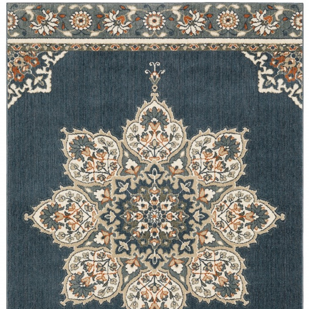 2’ X 7’ Blue And Beige Floral Medallion Indoor Runner Rug