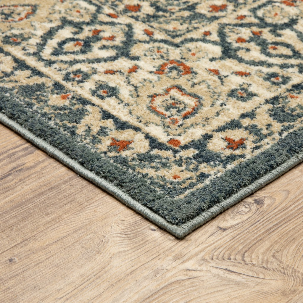 10’ X 13’ Vintage Beige And Blue Indoor Area Rug