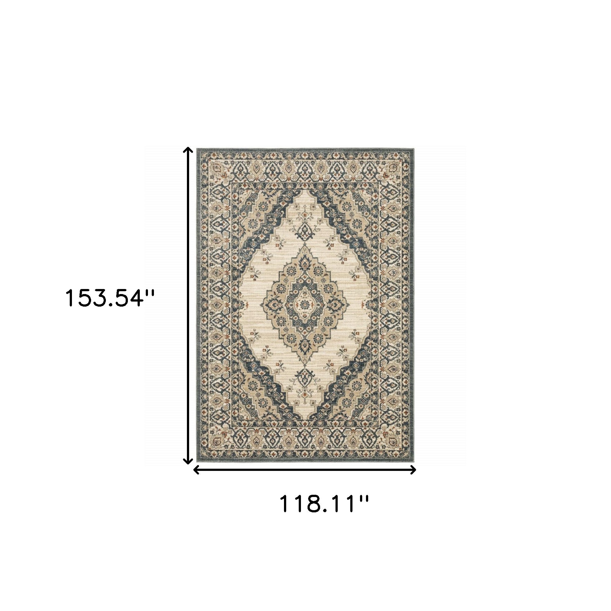 10’ X 13’ Vintage Beige And Blue Indoor Area Rug