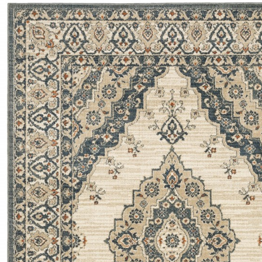 10’ X 13’ Vintage Beige And Blue Indoor Area Rug